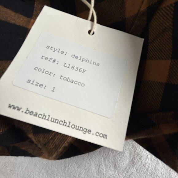 Beach Lunch Lounge Plaid Black Brown Ruffle Sleeve Delphina Dress Large New - Picture 4 of 10
